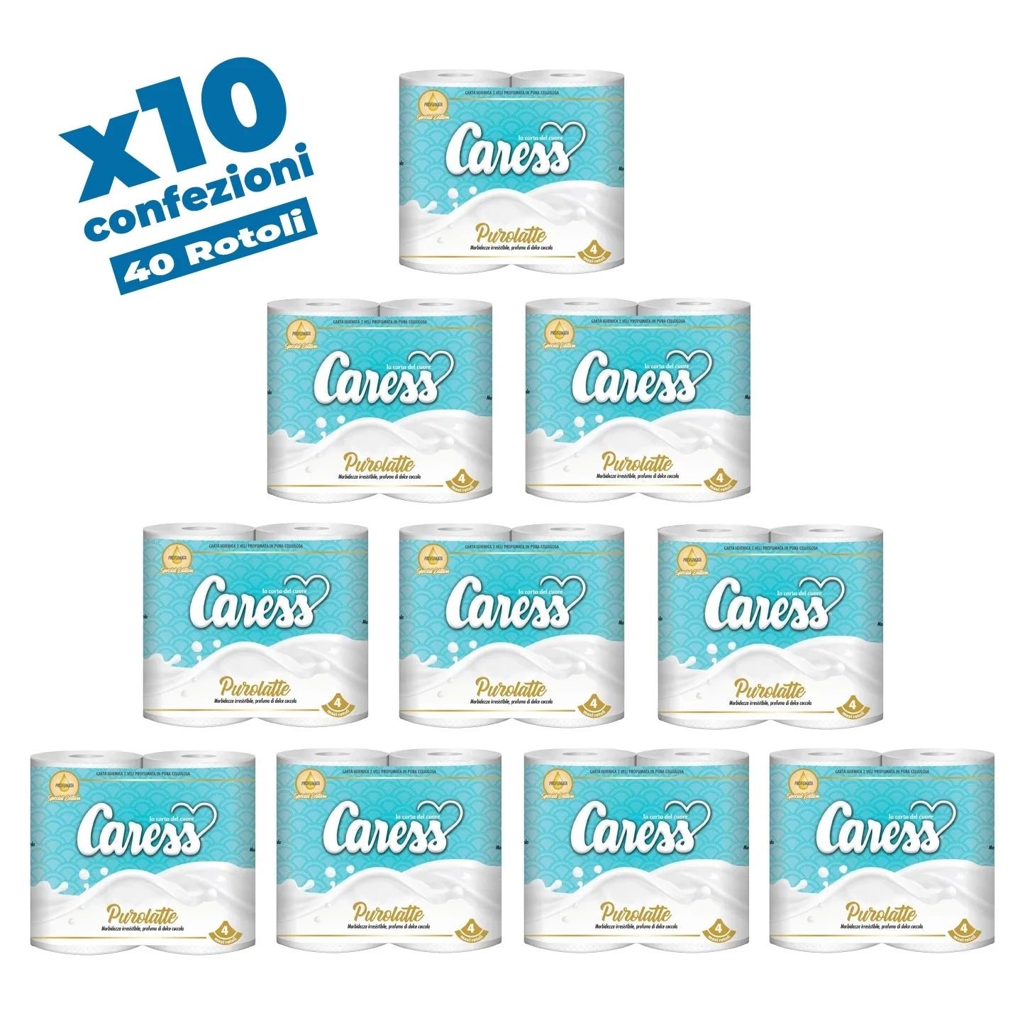 Caress Purolatte - Balla 10 Confezioni (40 Rotoli)