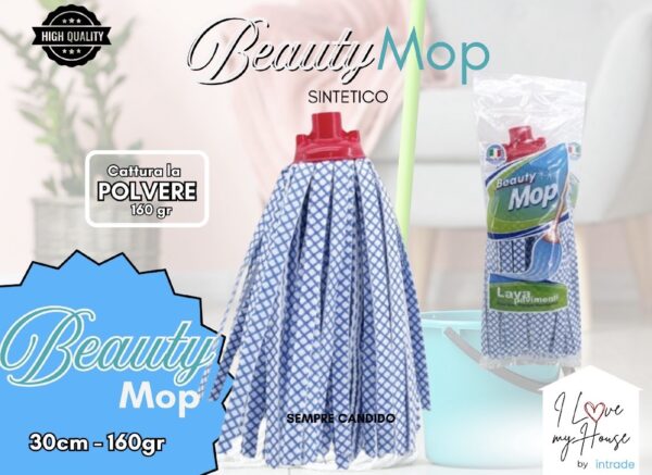 Beauty Mop Sintetico – Bianco Rombo Blu 30cm 160g