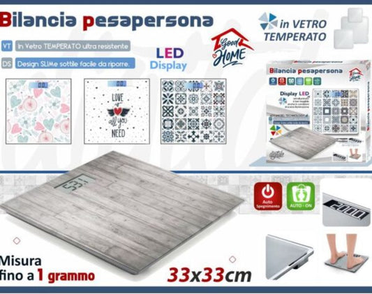 Bilancia Pesapersona Decorata – Vetro Temperato LED 33x33cm