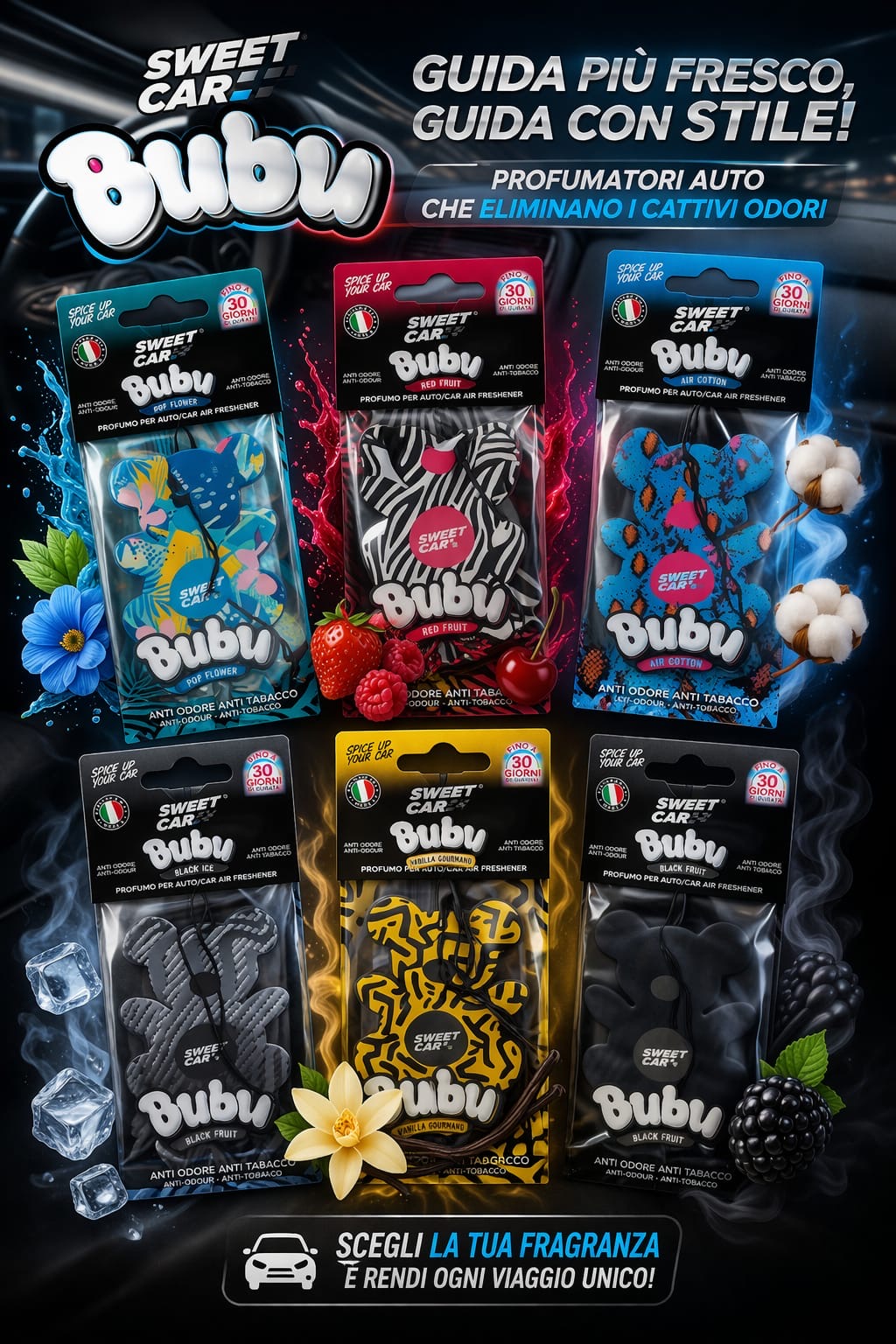 Kit 6 Profumatori Sweet Car Bubu