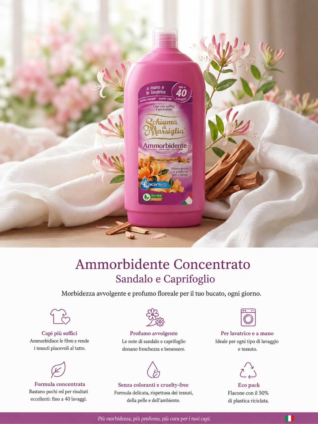 Ammorbidente Concentrato Sandalo e Caprifoglio – Schiuma di Marsiglia