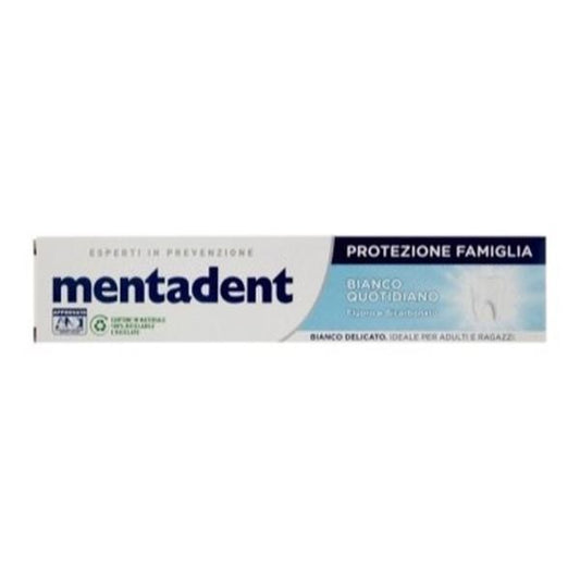 Mentadent Protezione Famiglia Dentifricio Bianco Quotidiano Fluoro e Bicarbonato 75 ml